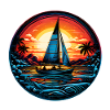 Sonnenuntergangs-Segelboot Neon