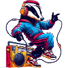Cheerful Badger with Headphones Dancing
