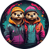 Two otters in streetwear