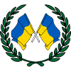 Flags Ukraine in laurel wreath