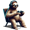 Sloth Gamer avec casque et manette Low Poly