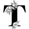 Blumenbuchstabe t schwarz-weiß