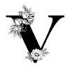 Blumenbuchstabe v schwarz-weiß