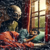 Alien watches sleeping man