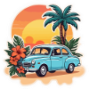 Summer Blue Car Flowers