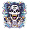 Glittering skeleton skull with rainbow