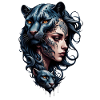 Leopard head and black woman.
