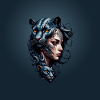 Leopard head and black woman.