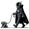 Futuristic astronaut with robot dog