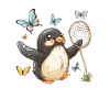 Pingouin, Papillons, Kawaii, Pingouin, Mignon