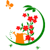 Jardin fleuri et arrosoir