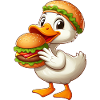Funny duck fast food hamburger