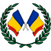 Flags Romania in laurel wreath
