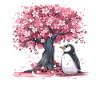 Pinguino Giapponese Sakura Albero Kawaii