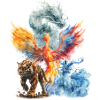 Aquarelle Phoenix Tigre Dragon