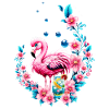 Elegant flamingo with tropical flowers.