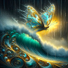 Mythical butterfly on luminescent wave