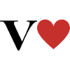 Letter v red heart