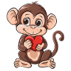 Scimmia carina che tiene l'animale adorabile del cuore rosso
