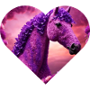cheval garni de fleurs purples