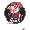 Anime-Schwein Maskottchen und Lecker Speck
