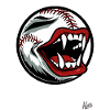 Baseball mascot with vampire teeth