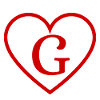 Letter g red heart