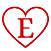 Letter e red heart