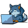 Cute hacker wolf sleeps in a hoodie in front of the PC