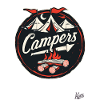 Camper mascot: campfires and tents