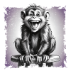 Monkey laughing sitting on stool