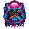 Vibrant Cyberpunk Gaming Controller Graphics