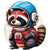 Spaceman raccoon with smartphone