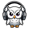 white owl with headphones