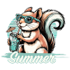 Cute cartoon squirrel enjoying summer