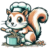 Cute cartoon squirrel cooking spaghetti