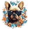 Bouledogue français avec fleurs