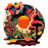 Psychedelic Sunscape - Retro Style Art