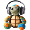 Crochet turtle with headphones
