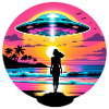 Beach UFO encounter during sunset.