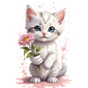 Chaton espiègle avec fleur - Aquarelle