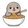 Cute seal eating noodles