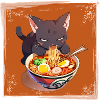 Cat eats ramen