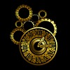 Golden movement with gear motifs