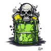 Toxic waste bin with skull