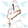 Praying hands with pearl rosarium