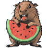 Capybara mangeant de la pastèque