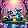 Raccoons in the fairytale forest
