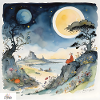 Night dreamscape cartoon