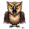 A funny, screaming cartoon owl
